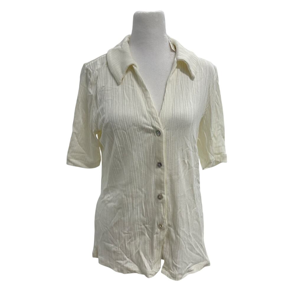NWT Madewell Cutaway Hem Polo Top Ivory White Ribbed Knit Size L NR213